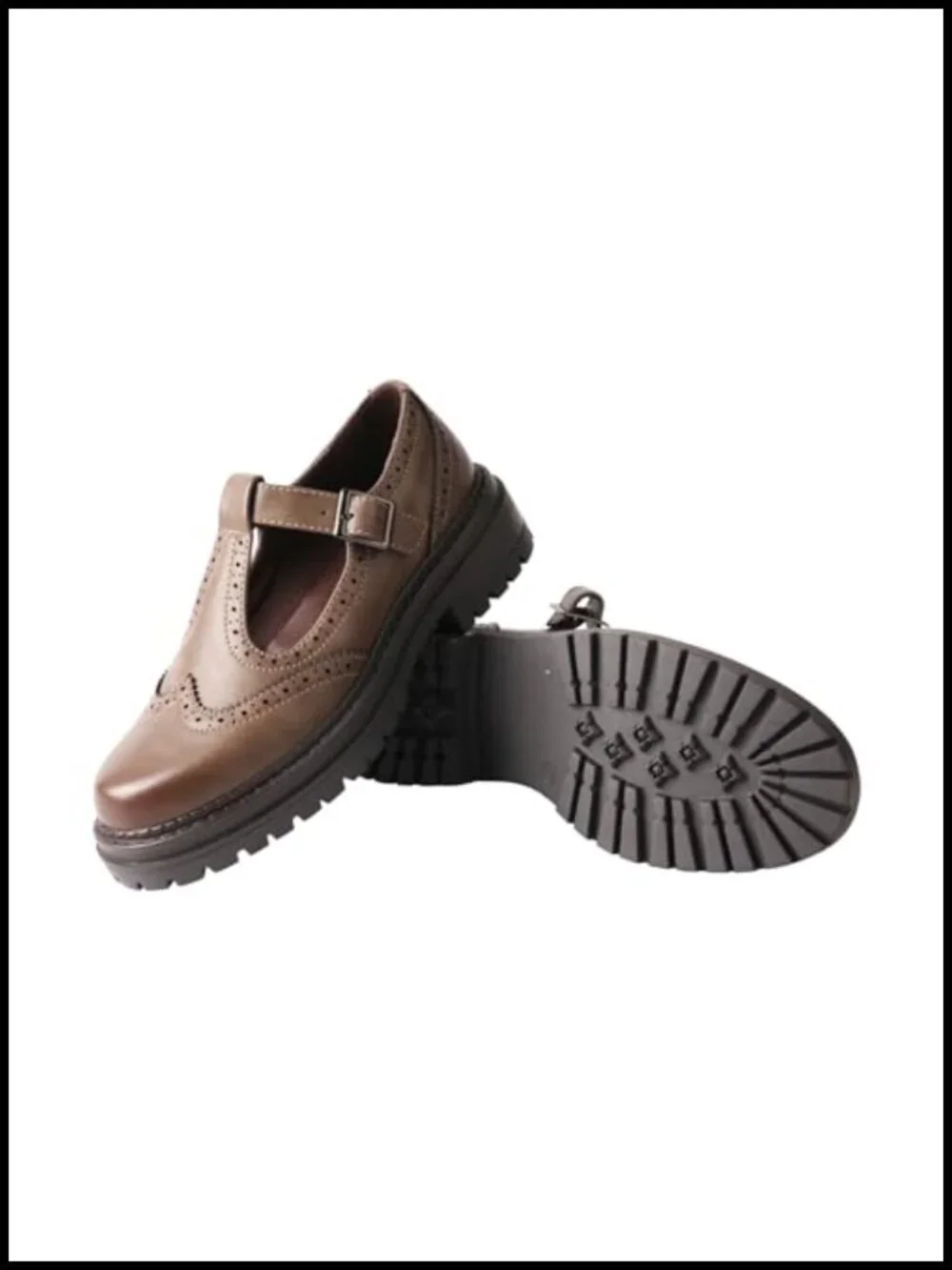 Chunky Platform T-Strap Loafer Hollowed-Out Vintage Round Toe Women's Shoes